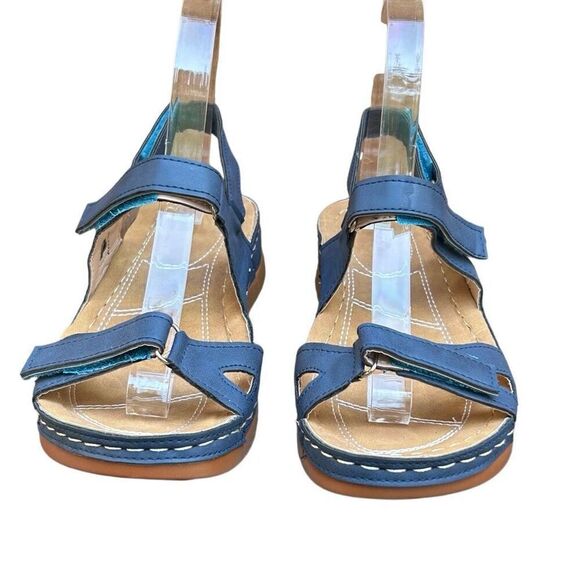 Josdec Sandals Women's 37 Blue Open Toe Platform Orthopedic Dressy Summer - Picture 6 of 9